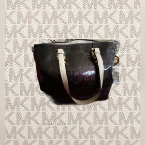 EUC Michael Kors Patent Brown & Ivory Bag Large